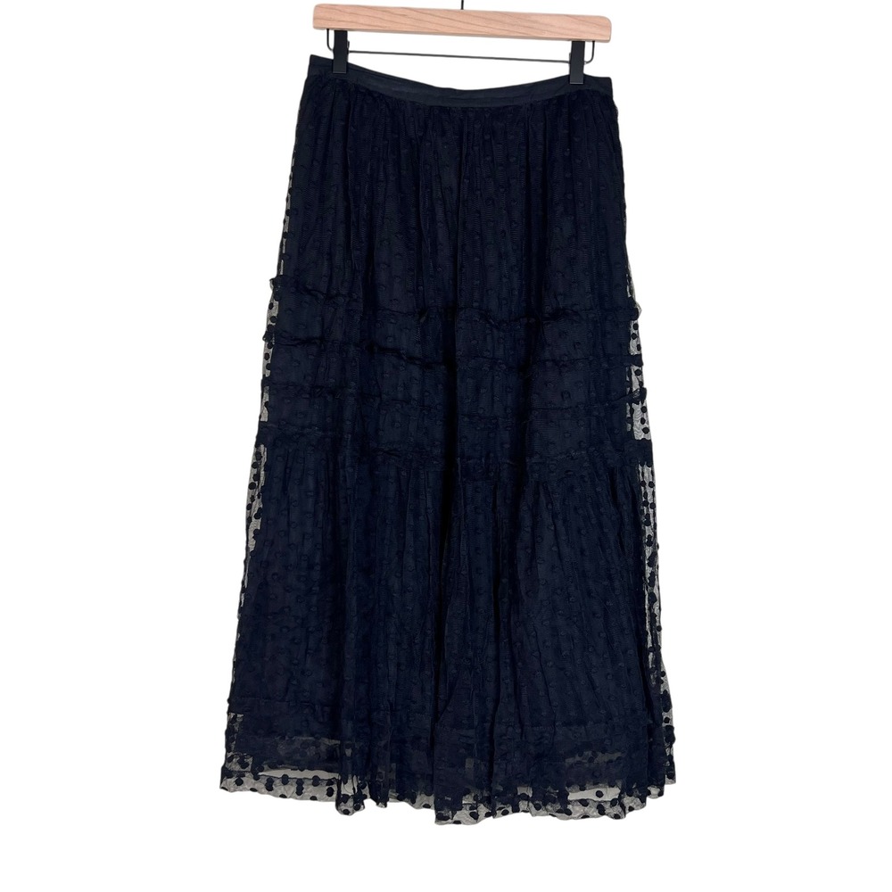 The Great Black Swiss Dot Tulle Maxi Skirt Tiered Mesh Size 3 Large - Picture 1 of 12